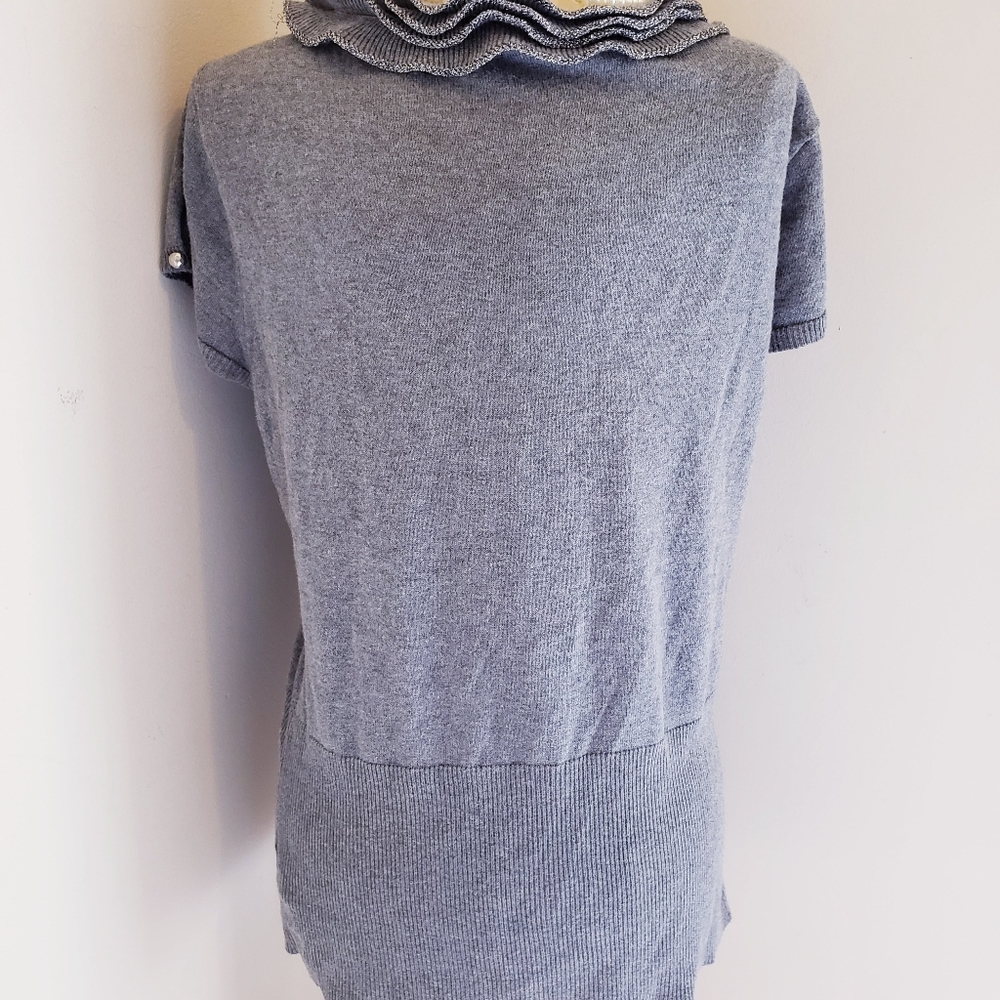Cache Vintage Gray Rosette Lightweight Sweater - image 5